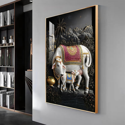 Divine Cow Kamadhenu Premium Acrylic Vertical Wall Art