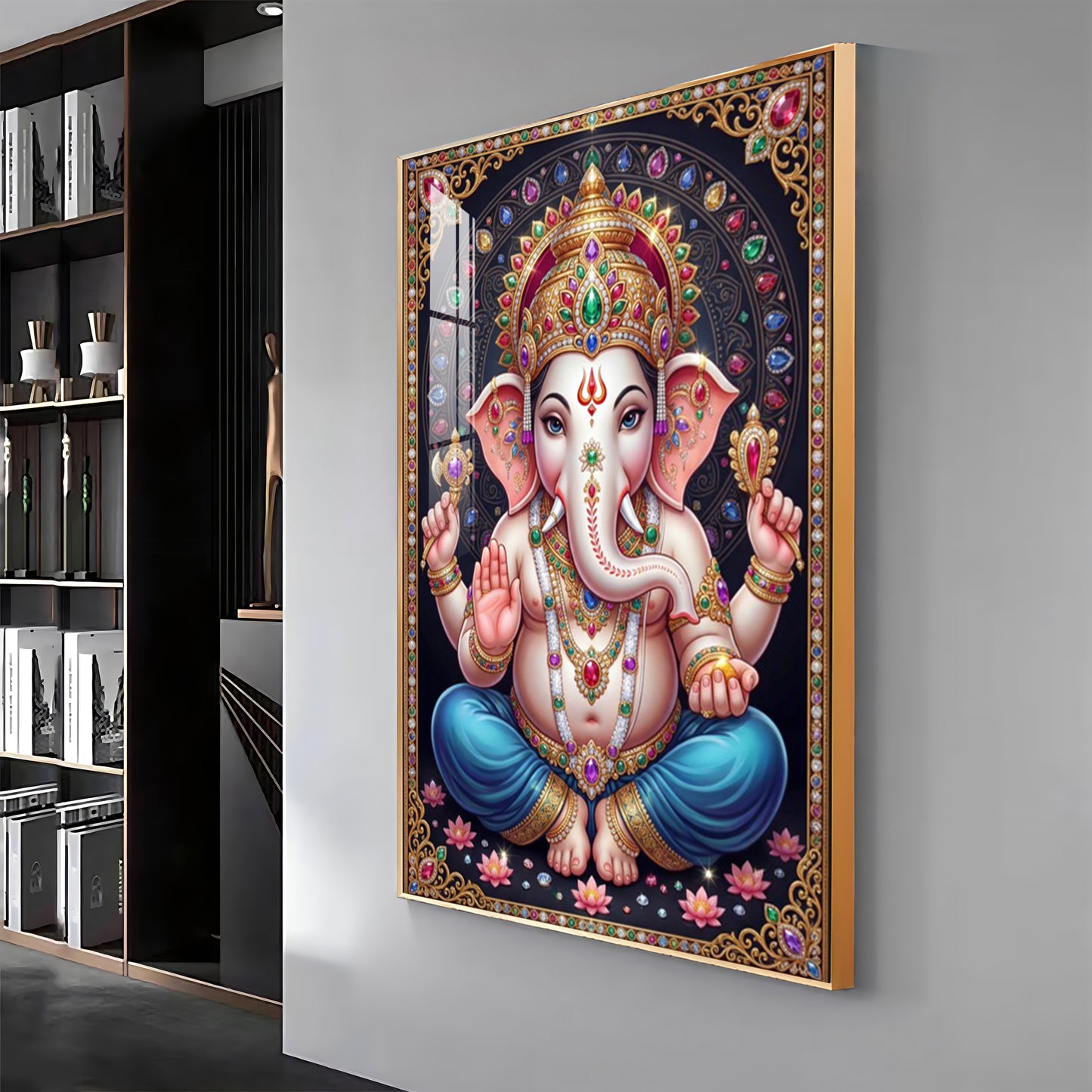 Lord Shri Ganesh Premium Acrylic Vertical Wall Art