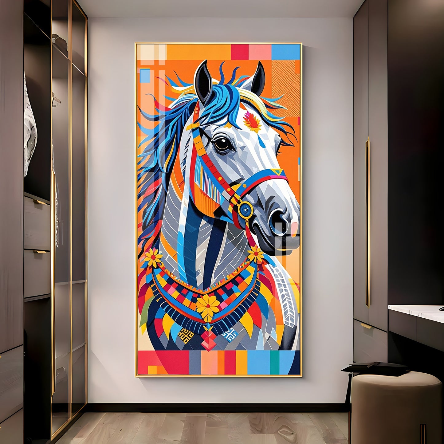 Multicolored Horse Premium Acrylic Vertical Wall Art