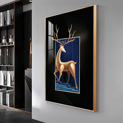 Majestic Golden Deer Premium Acrylic Vertical Wall Art
