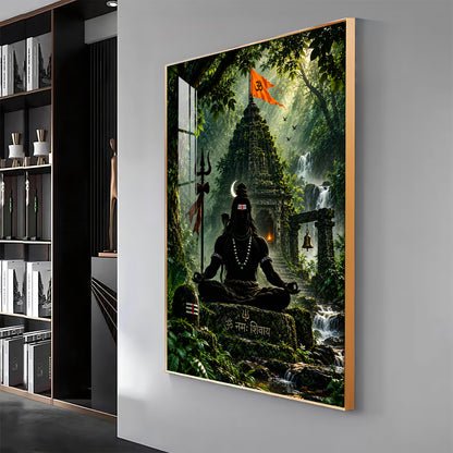 Lord Shiva Meditating In Forest Premium Acrylic Vertical Wall Art