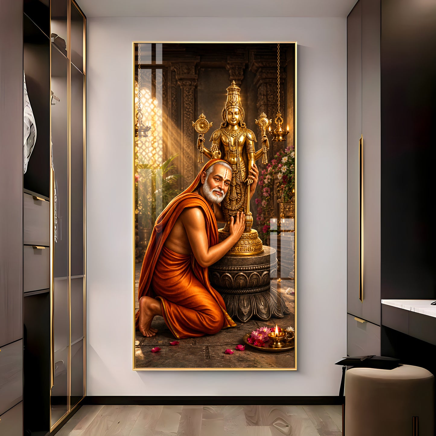 Guru Rayaru With Lord Venkateshwara Premium Acrylic Vertical Wall Art