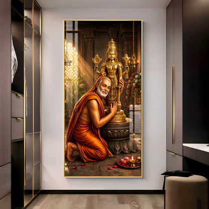 Guru Rayaru With Lord Venkateshwara Premium Acrylic Vertical Wall Art