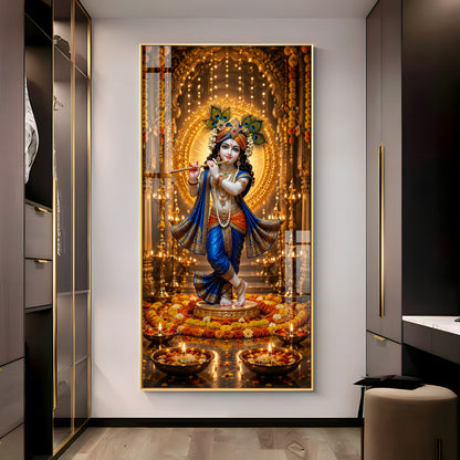 Divine Lord Krishna Premium Acrylic Vertical Wall Art