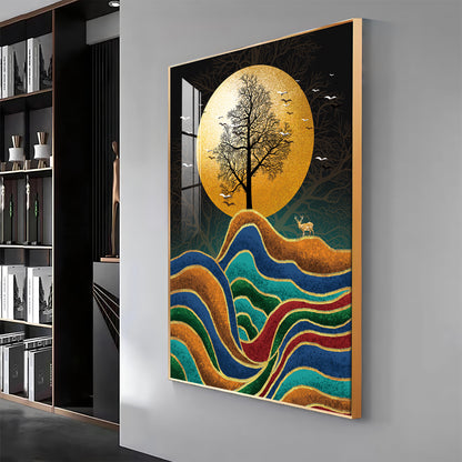 Tree and Deer in Harmony Premium Acrylic Vertical Wall Art