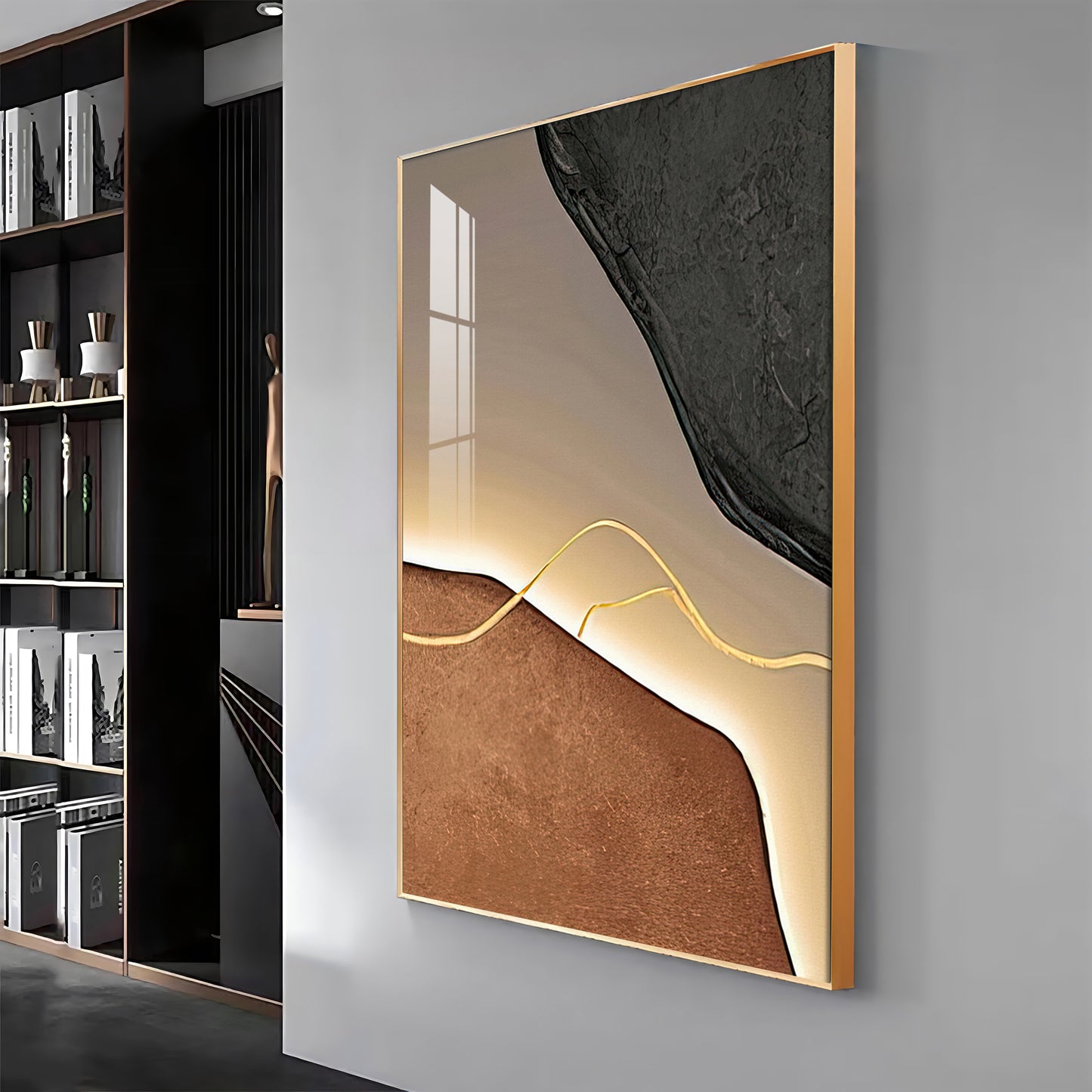 Gilded Lines Premium Acrylic Vertical Wall Art