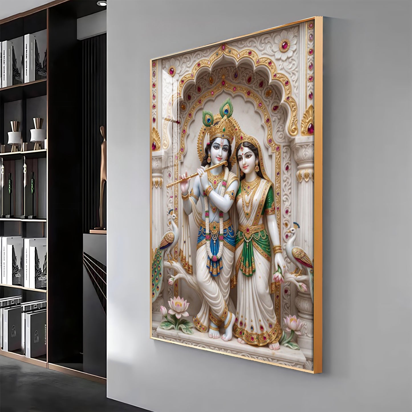 Peaceful Presence Of Radha Krishna Premium Acrylic Vertical Wall Art