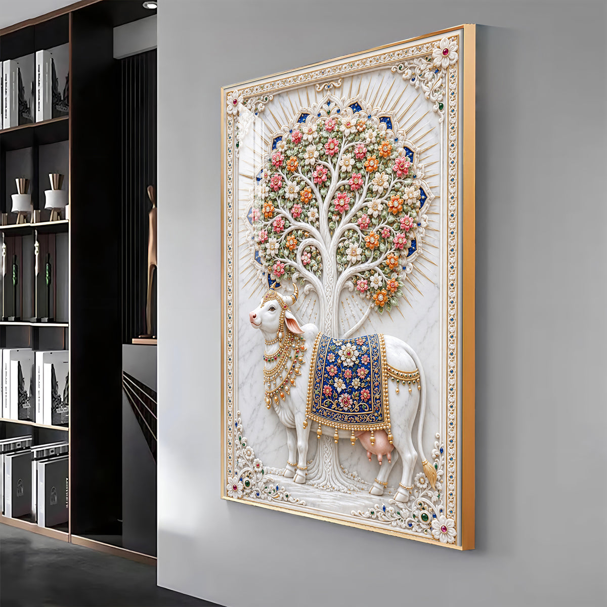 Holy Kamadhenu Premium Acrylic Vertical Wall Art