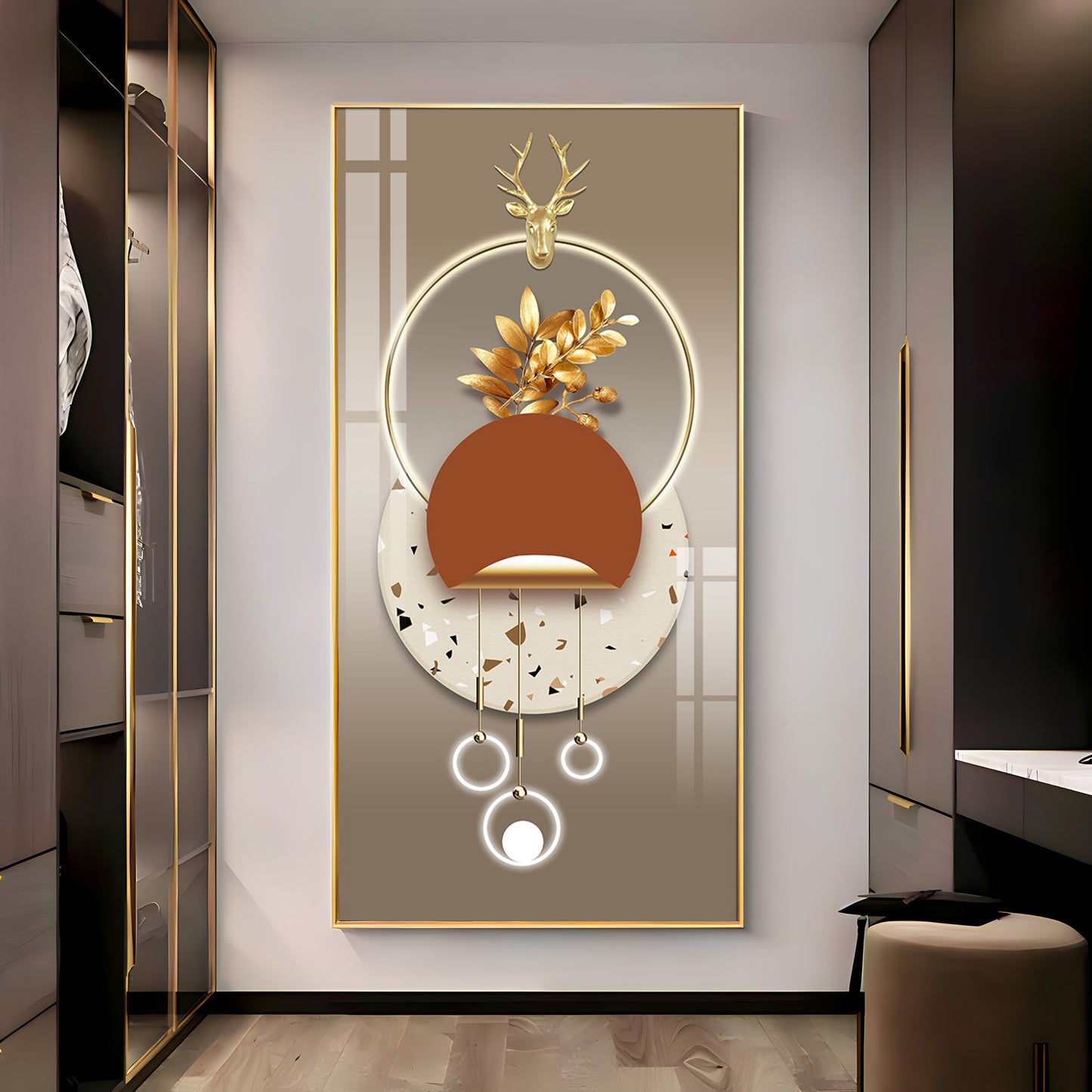 Golden Floral Grandeur Premium Acrylic Vertical Wall Art