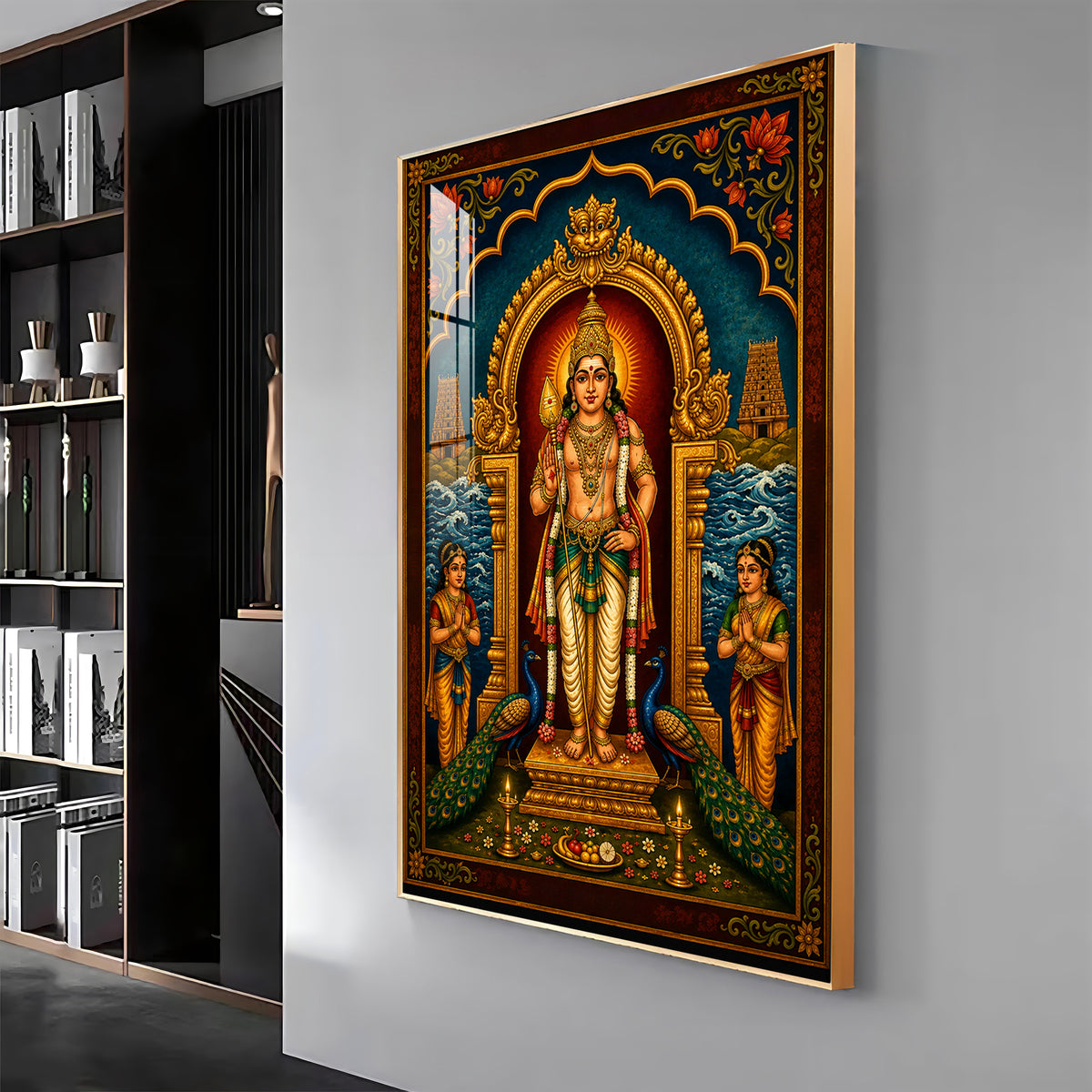 Lord Murugan Divine Tanjore Premium Acrylic Vertical Wall Art