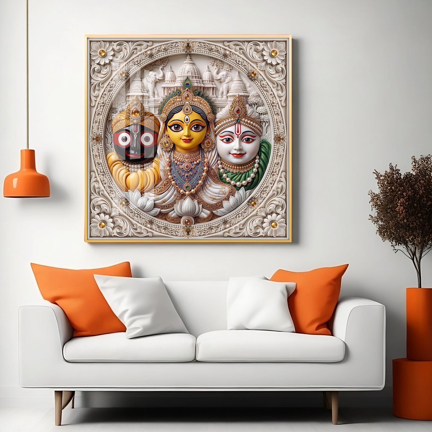 Lord Jagannath, Subhadra, & Balabhadra Premium Acrylic Square Wall Art