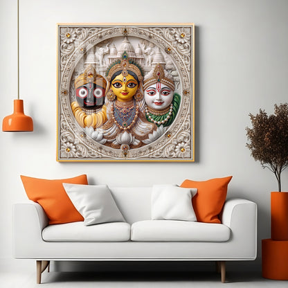 Lord Jagannath, Subhadra, & Balabhadra Premium Acrylic Square Wall Art