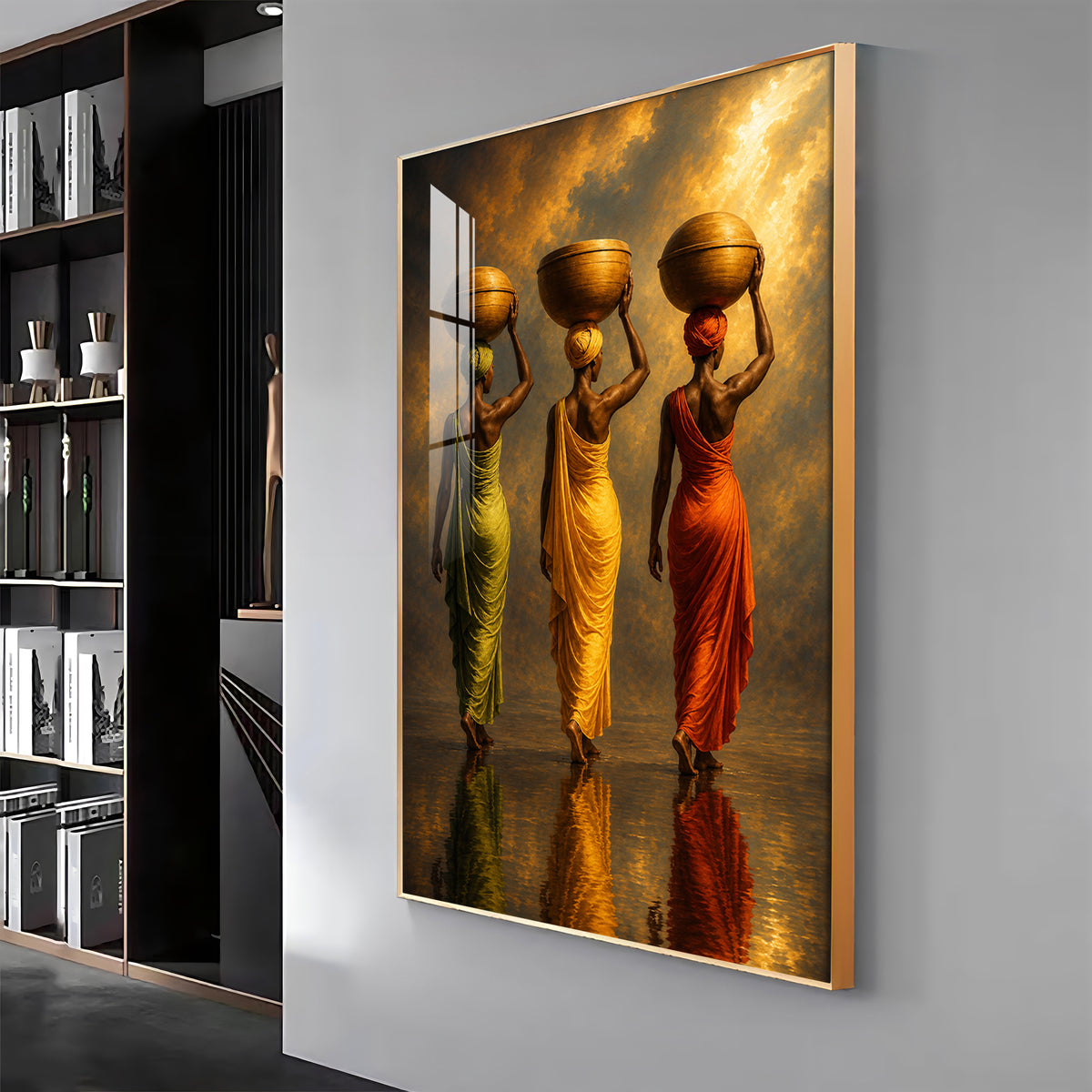 Rural Women Carrying Water Premium Acrylic Vertical Wall Art