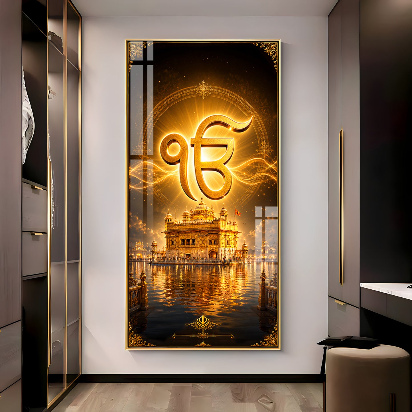 Golden Temple With Ek Onkar Premium Acrylic Vertical Wall Art
