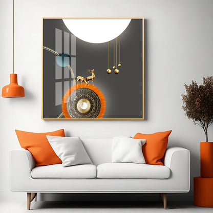 Golden Deer White & Gold Toned Design Premium Acrylic Square Wall Art