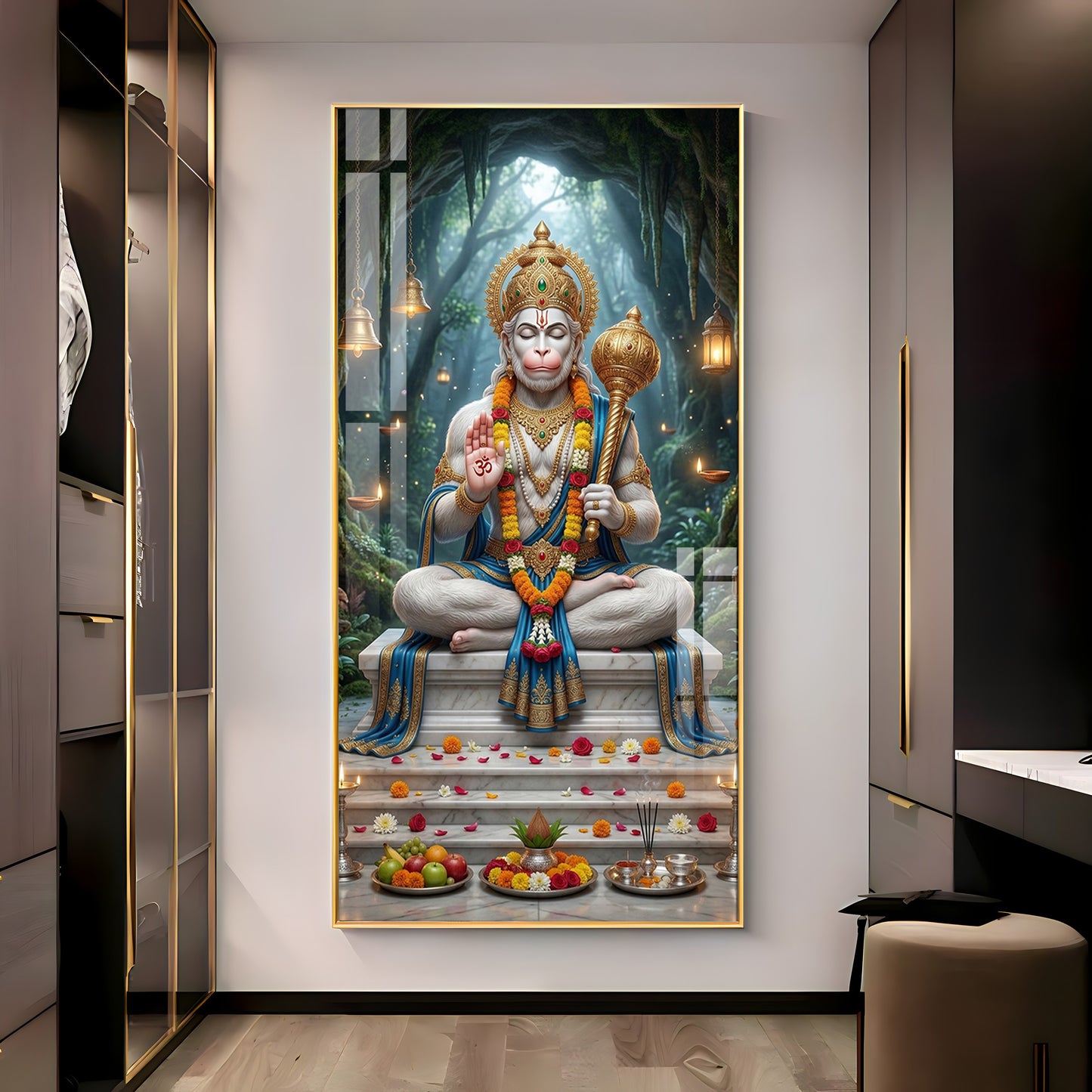 Divine Harmony Of Lord Hanuman Premium Acrylic Vertical Wall Art