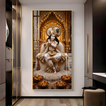 Sacred Lord Krishna Flute Playing Divine Sanctuary Premium Acrylic Vertical Wall Art