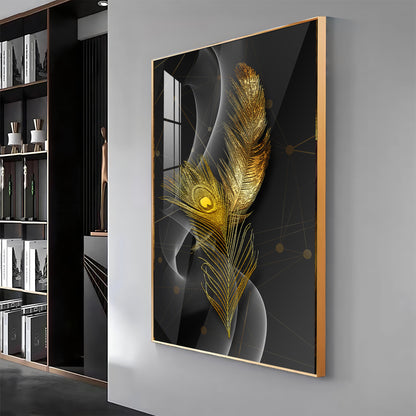 Golden Elegance Feather Premium Acrylic Vertical Wall Art