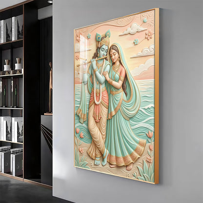 Hindu God Radha Krishna Premium Acrylic Vertical Wall Art