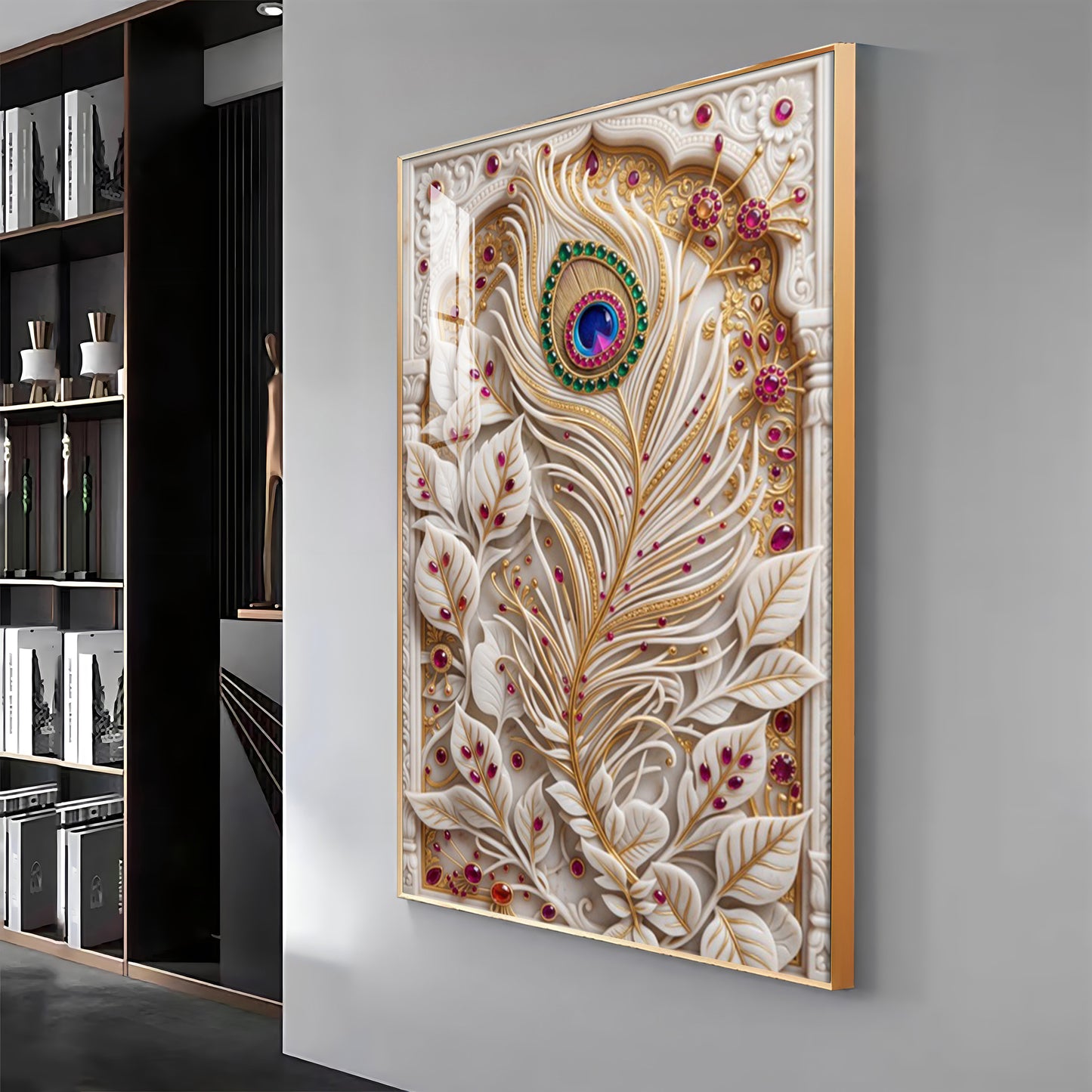 White Peacock Feather Premium Acrylic Vertical Wall Art