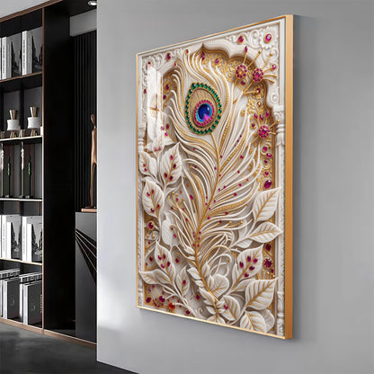 White Peacock Feather Premium Acrylic Vertical Wall Art