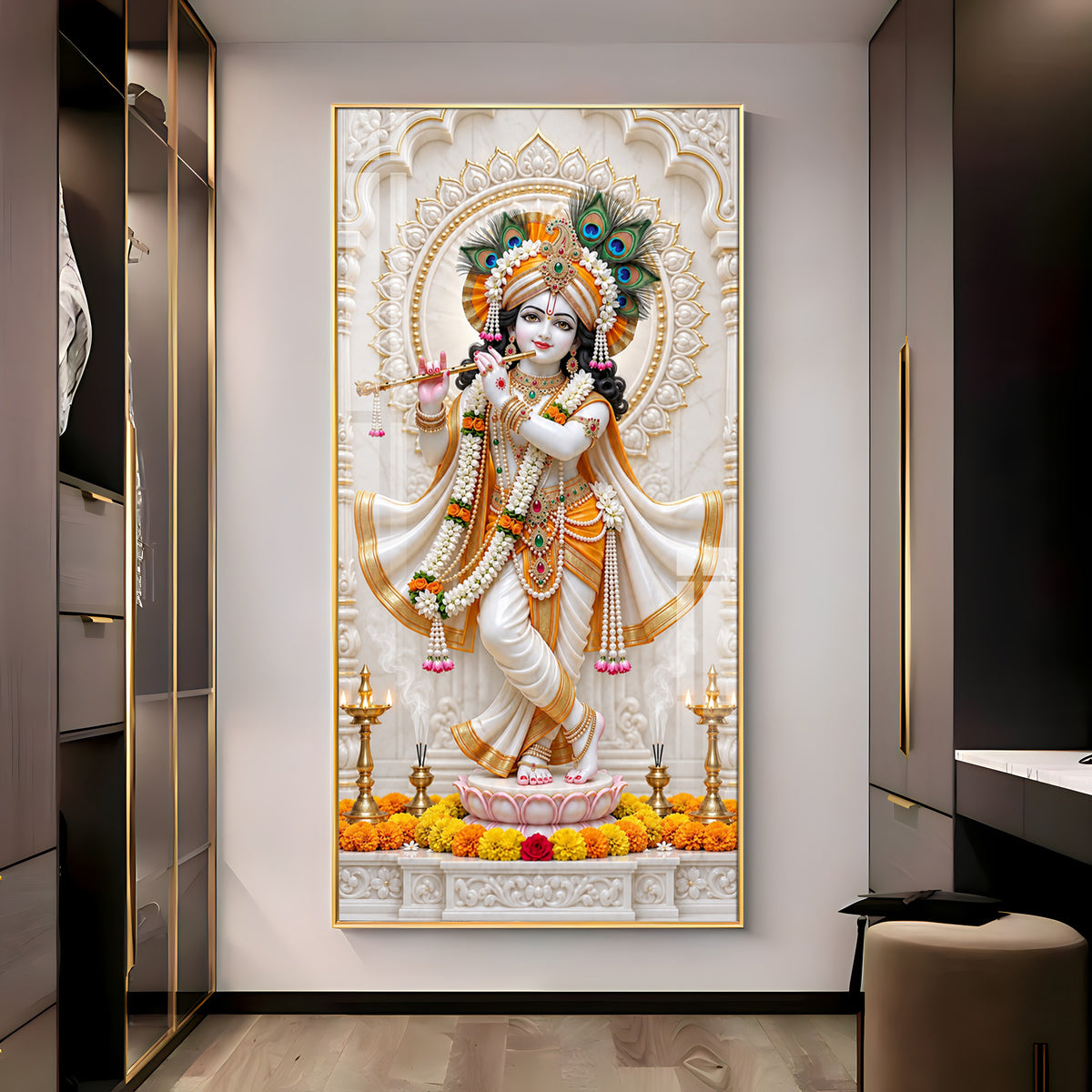 Krishna In White Dhoti Premium Acrylic Vertical Wall Art