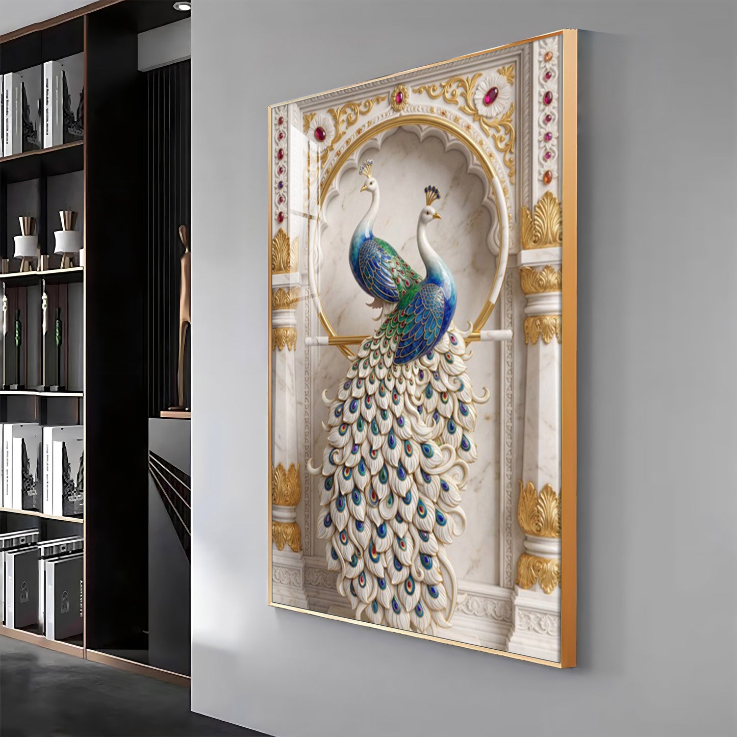 Beautiful Two Peacock Premium Acrylic Vertical Wall Art