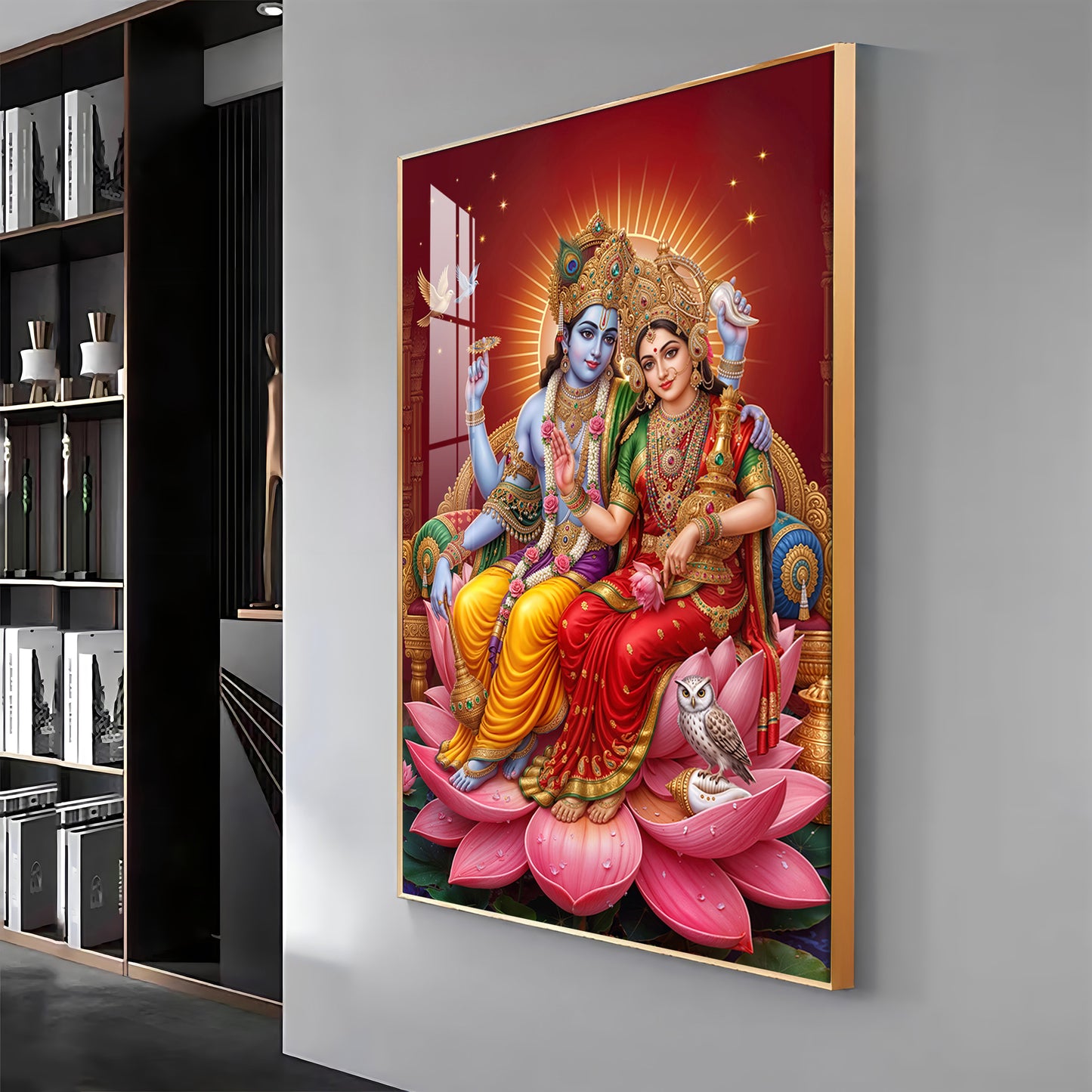 Lord Vishnu & Maa Lakshmi Premium Acrylic Vertical Wall Art