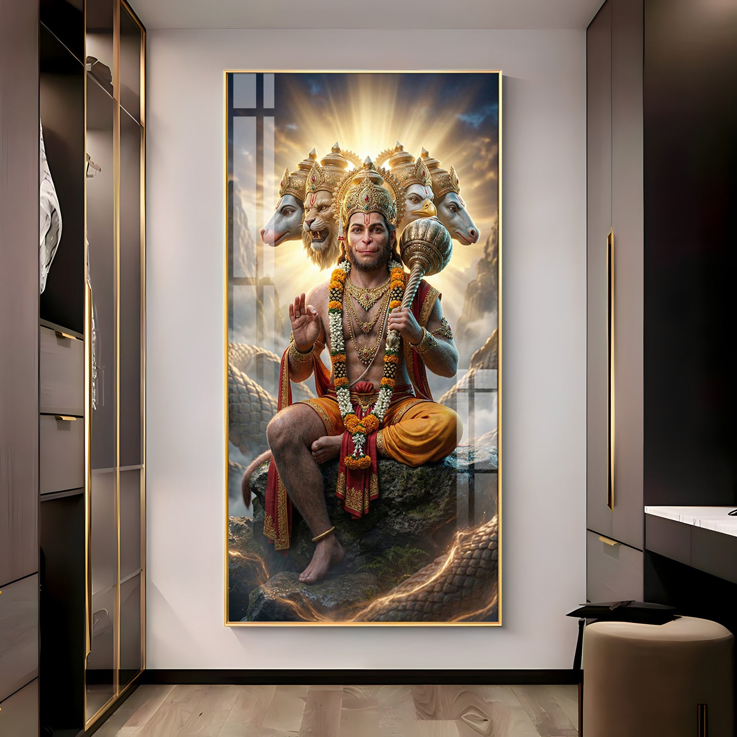 Divine Panchmukhi Hanuman Premium Acrylic Vertical Wall Art