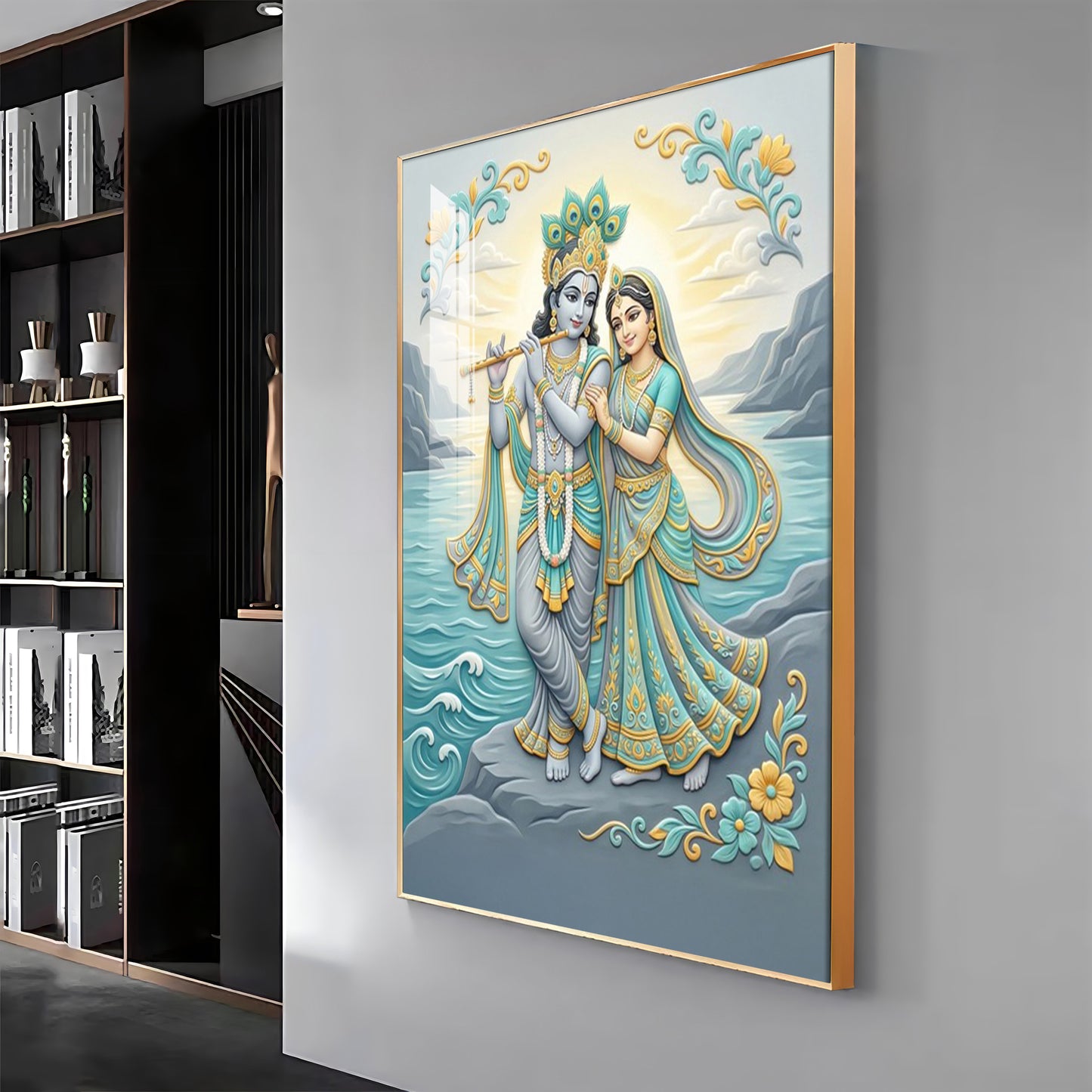 Radha Krishna Swaroop Premium Acrylic Vertical Wall Art