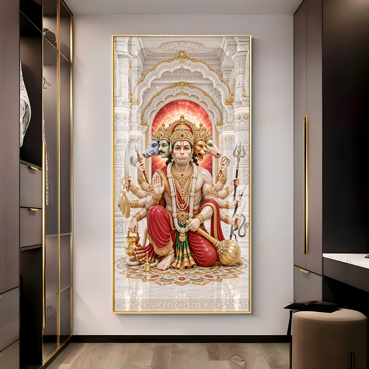 Panchmukhi Hanumanji Premium Acrylic Vertical Wall Art