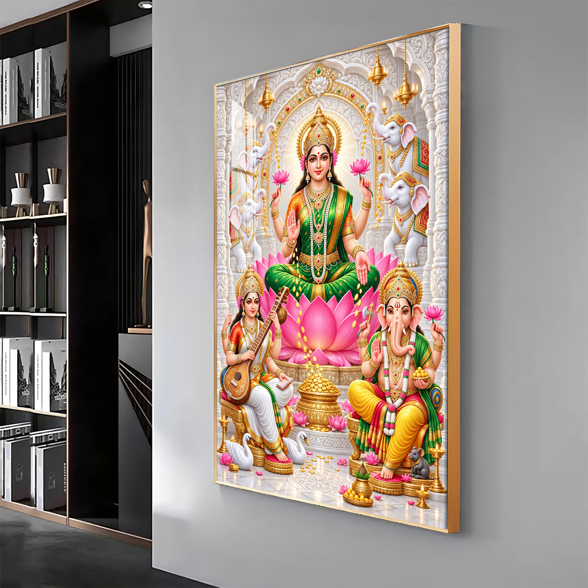 Gajalakshmi Saraswati Ganesha  Premium Acrylic Vertical Wall Art