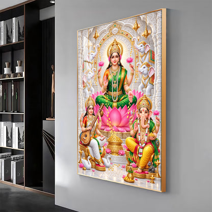 Gajalakshmi Saraswati Ganesha  Premium Acrylic Vertical Wall Art