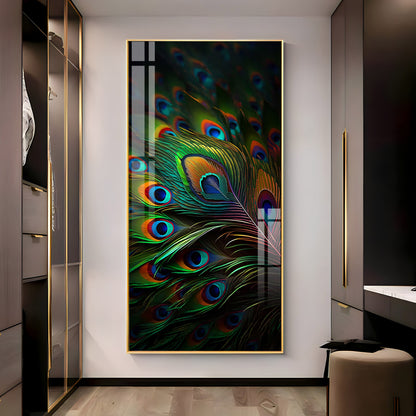 Peacock Feathers Premium Acrylic Vertical Wall Art