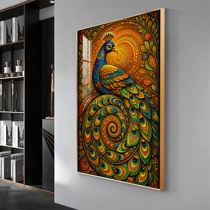 Vibrant Mandala Peacock Premium Acrylic Vertical Wall Art