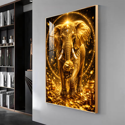 Golden Elephant Premium Acrylic Vertical Wall Art