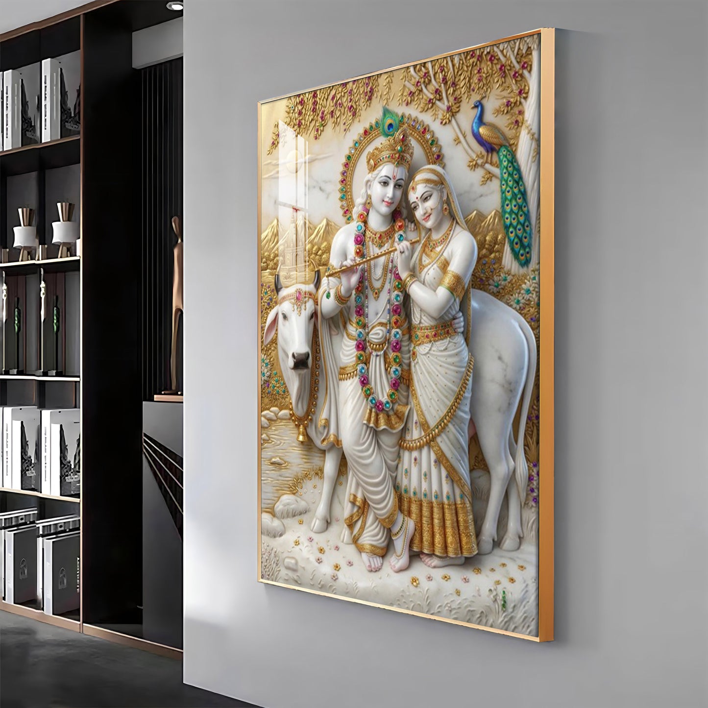 Serenity of Radha Krishna Premium Acrylic Vertical Wall Art