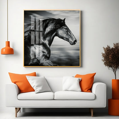Wild Black Horse Premium Acrylic Square Wall Art