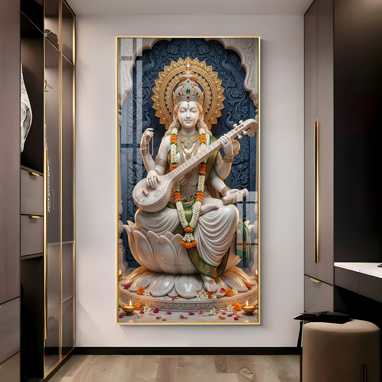 Divine Goddess Maa Saraswati Premium Acrylic Vertical Wall Art