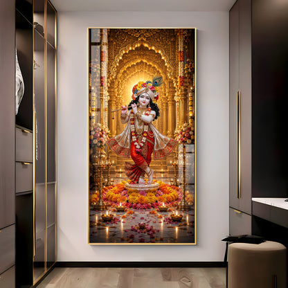 Lord Krishna With Playing Flute Premium Acrylic Vertical Wall Art