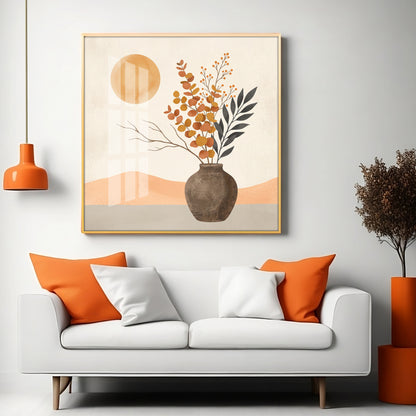 Vase Holding Leaves & Branches Premium Acrylic Square Wall Art