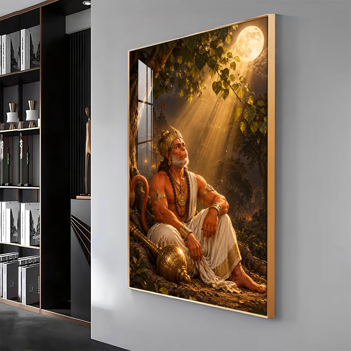 Lord Hanuman Under The Tree Premium Acrylic Vertical Wall Art