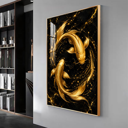 Two Luminous Golden Koi Premium Acrylic Vertical Wall Art