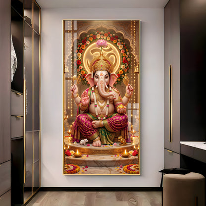 Ganapati Bappa Floral Om Premium Acrylic Vertical Wall Art