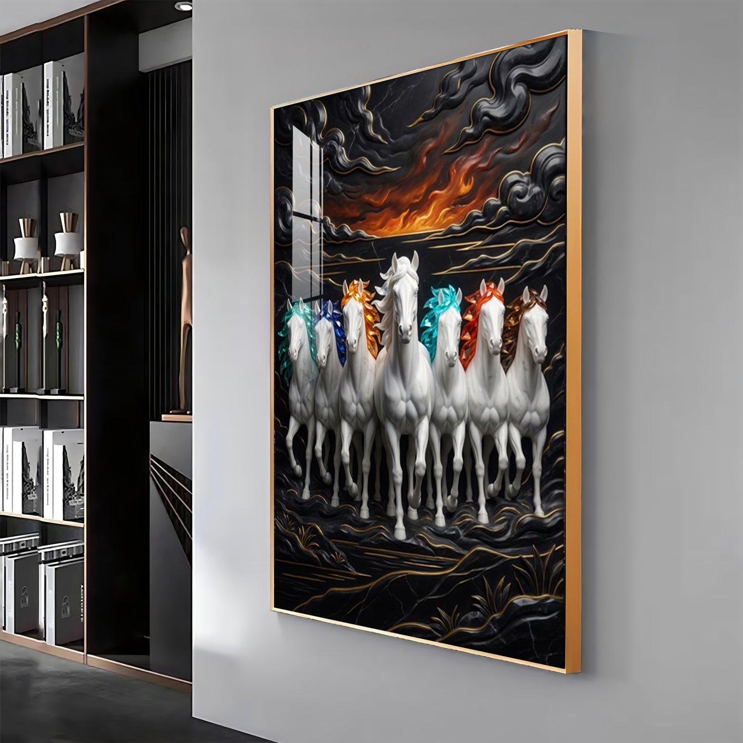 Seven White Horses Premium Acrylic Vertical Wall Art