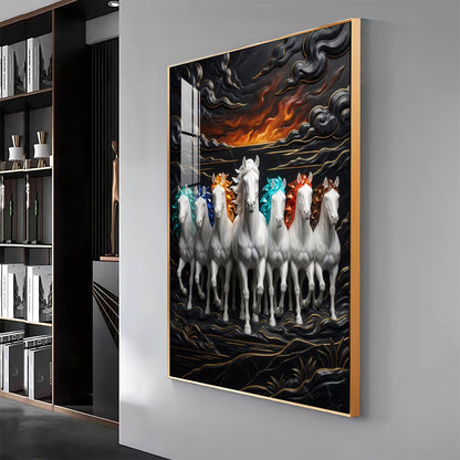 Seven White Horses Premium Acrylic Vertical Wall Art
