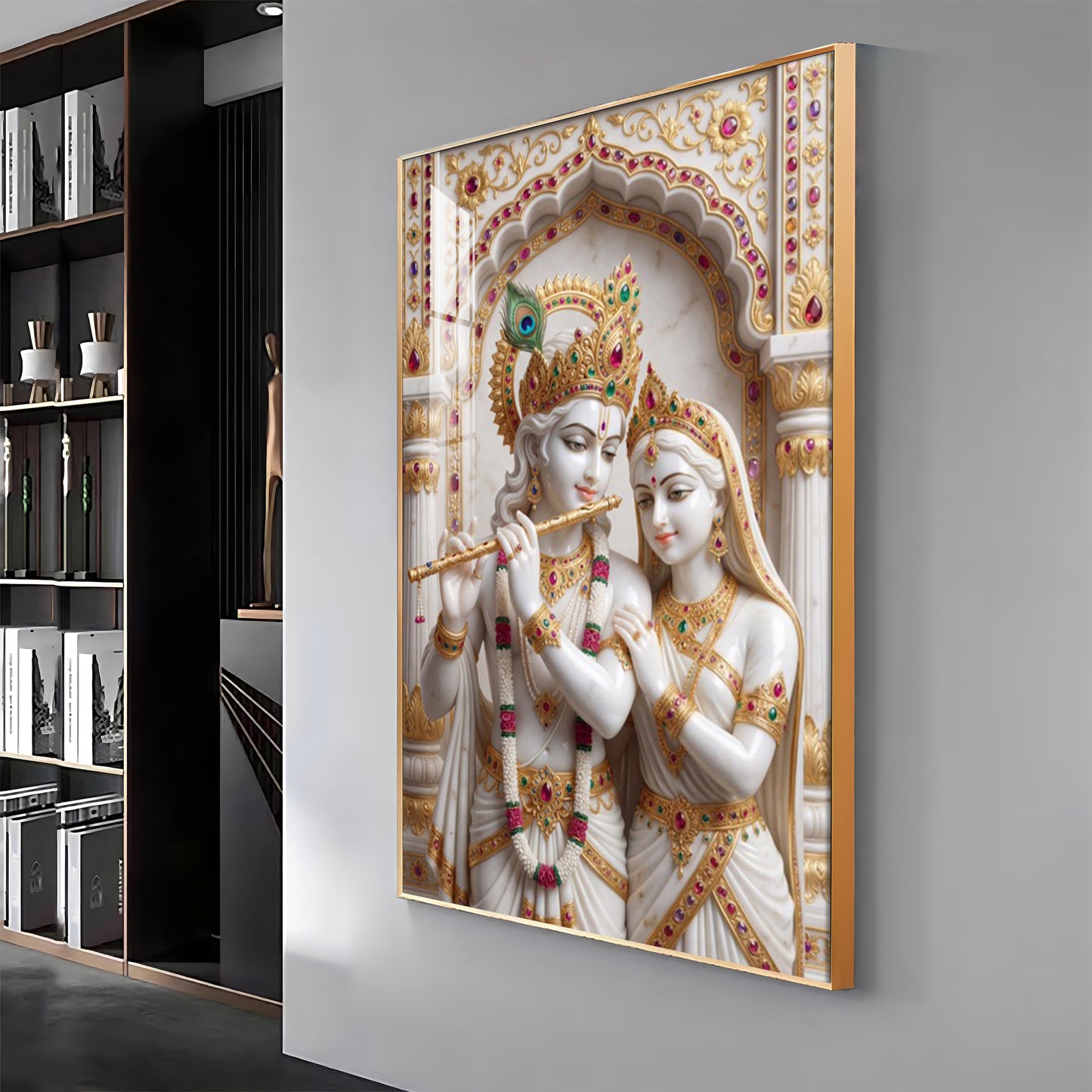 Radiant Radha krishna Idol Premium Acrylic Vertical Wall Art