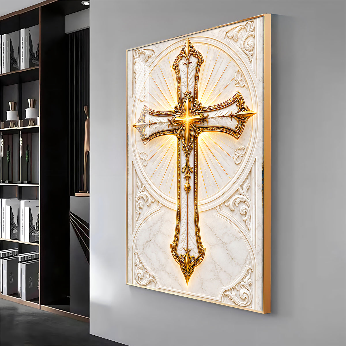 Golden Holy Cross Premium Acrylic Vertical Wall Art