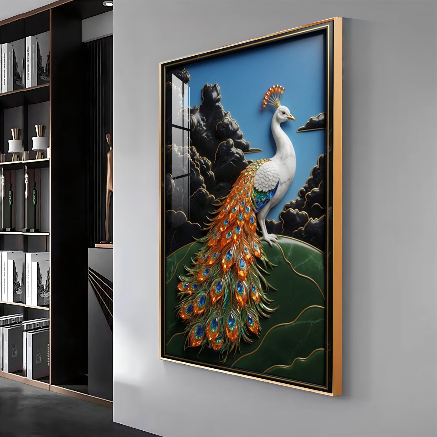 White Peacock Premium Acrylic Vertical Wall Art
