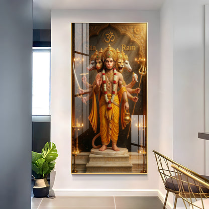 Divine Embrace of Hanuman Premium Acrylic Vertical Wall Art